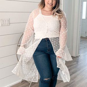 Plus Size Clip Dot Lace Kimono